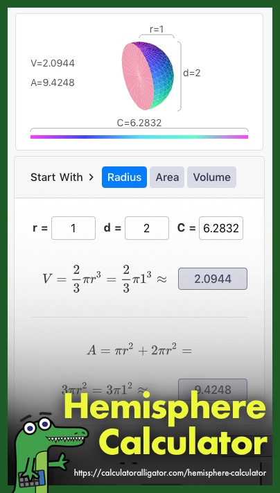 Volume of shop a hemisphere calculator